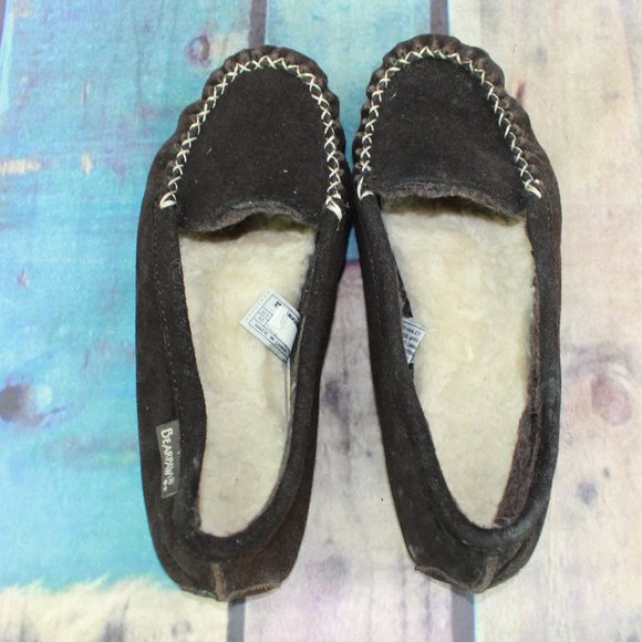 Bearpaw Brown Suede Shearling Lined Moccasin Slip On Slippers Size 10 - Picture 5 of 9